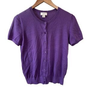 Ann Taylor LOFT Factory Ribbed Short Sleeve Button Down Cardigan Petite M